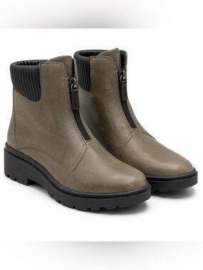 Clarks Calla Zip Boots Women’s 8M Dark Olive Leather